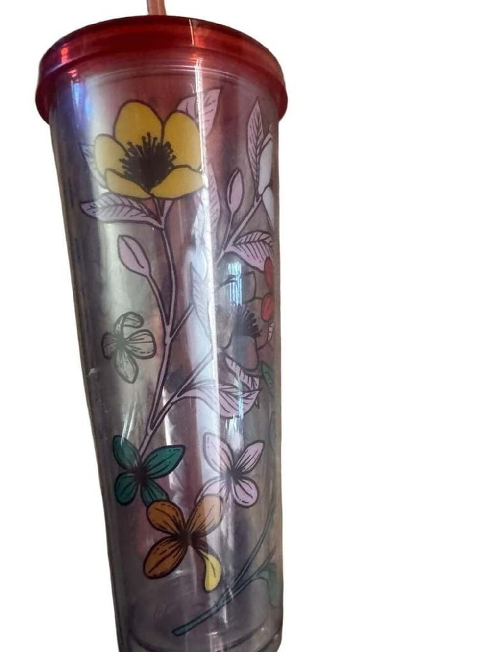 Starbucks Poppy Flowers 24oz Acrylic Cold Drink Cup Tumbler Red Yellow